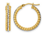 14K Yellow and White Gold Beaded Hoop Earrings