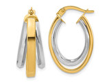 14K Yellow and White Gold Tapered Oval Hoop Earrings