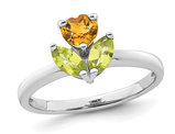 4/5 Carat (ctw) Citrine and Peridot Flower Heart Ring in Sterling Silver