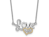 Sterling Silver LOVE heart Pendant Necklace with Chain and Cubic Zirconias (16 inches)