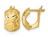 14K Yellow Gold Brushed Diamond Cut Omega Earrings