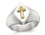Men's Stainless Steel Cross Ring with Diamond Accent