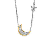 14K Yellow and Wihite Gold Moon and Star Charm Pendant Necklace with Chain and Accent Diamonds