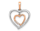 14K White and Rose Gold Double Heart Charm Pendant (NO Chain)
