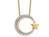 14K Yellow and Wihite Gold Moon and Star Charm Pendant Necklace with Chain and Diamonds