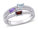 4/5 Carat (ctw) Amethyst, Garnet, and Blue Topaz Ring in Sterling Silver