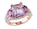 4.69 Carat (ctw) Rose-De-France and African Amethyst Ring in Rose Sterling Silver