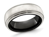 Men's Black Titanium with Silver Dome Groove Band Ring (8mm)