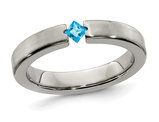 4mm Brushed Titanium Wedding Band Ring with Blue Topaz