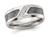 Men's Stainless Steel Carbon Fiber Band Ring with Cubic Zirconias
