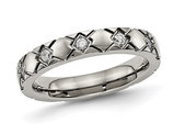 Men's Titanium Grooved Band Ring with Cubic Zirconias (4.00mm)