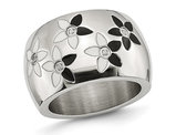 Stainless Steel Polished Black and White Flower Ring
