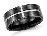 Men's Titanium Polished Black Plated Grooved Band Ring (8mm)