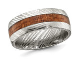 Men's Damascus Steel 8mm Sapele Wood Inlay Wedding Band Ring