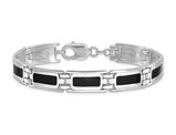 Men's Sterling Silver Polished Black Enamel Link Bracelet (8 Inches)