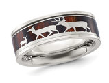 Men's Stainless Steel Wood Deer Inlay 8mm Band Ring