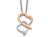Rose Plated Sterling Silver Heart Pendant Necklace with Chain and Accent Diamond