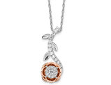 14K White and Rose Gold Flower Pendant Necklace with Diamonds and Chain