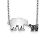 Black Diamond Baby Bear Charm Pendant Necklace in 14K White Gold with Chain