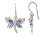 1.50 Carat (ctw) Amethyst and Blue Topaz Dragonfly Earrings in Sterling Silver