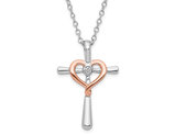 Sterling Silver Rose Plated Cross Pendant Necklace with Chain