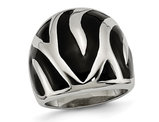 Black Eamel Stainless Steel Zebra Polished Ring