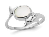 Mother of Pearl Dolphin Ring in Polished Sterling Silver