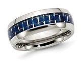 Men's Stainless Steel Blue Carbon Fiber Wedding Band Ring (8mm)