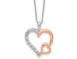 Rose Plated Sterling Silver Heart Pendant Necklace with Chain and White Sapphires