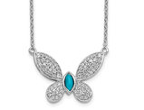 14K White Gold Turquoise and Diamond Butterfly Pendant Necklace with Chain