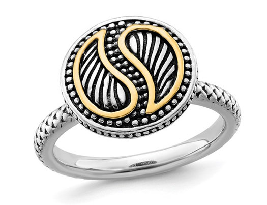 Sterling Silver Antiqued Ring with 14K Accent