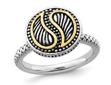 Sterling Silver Antiqued Ring with 14K Accent