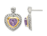 3.60 Carat (ctw) Amethyst Heart Dangle Earrings in Sterling Silver with 14K Gold Accents