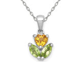 4/5 Carat (ctw) Citrine and Peridot Flower Pendant Necklace in Sterling Silver with Chain