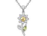 1/2 Carat (ctw) Citrine and Peridot Flower Pendant Necklace in Sterling Silver with Chain