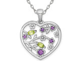 1/2 Carat (ctw) Amethyst and Peridot Flower Heart Pendant Necklace in Sterling Silver with Chain