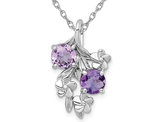 1.40 Carat (ctw) Amethyst and Rose De France Floral Pendant Necklace in Sterling Silver 