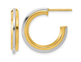 10K Yellow and White Gold Grooved J-Hoop Post Earrings
