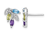 7/8 Carat (ctw) Blue Topaz, Amethyst and Peridot Leaf Earrings in Sterling Silver