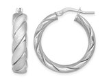 Sterling Silver Twisted Brushed and Polished Hoop Earrings 1 Inch (6.0 mm Thick)