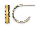 Sterling Silver Gold-tone Antiqued Textured C-Hoop Earrings