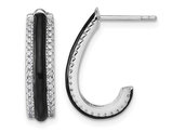 Sterling Silver Black Enamel J-Hoop Earrings with Cubic Zirconias