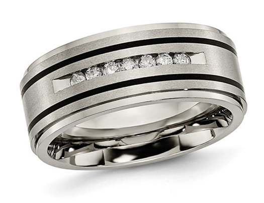 Men's 1/4 Carat (ctw) Diamond Titanium 9mm Band Ring