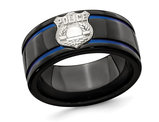 Men's Black Titanium with Silver Police Shield Band Ring (10mm)
