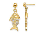 14K Yellow Gold Fishbone Dangle Charm Earrings