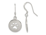 Sterling Silver Polished Paw Print Shepherd Hook Earrings