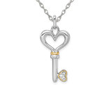 Synthetic Cubic Zirconia Heart and Key Pendant Necklace in Sterling Silver with Chain