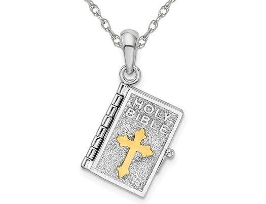 Sterling Silver Lord's Prayer Bible Charm Pendant Necklace with Chain