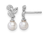 14K White Gold Freshwater Cultured Pearl 5-6mm Dangle Earrings with Diamonds
