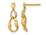 14K Yellow Gold Wavy Oval Dangle Earrings with Accent Diamonds